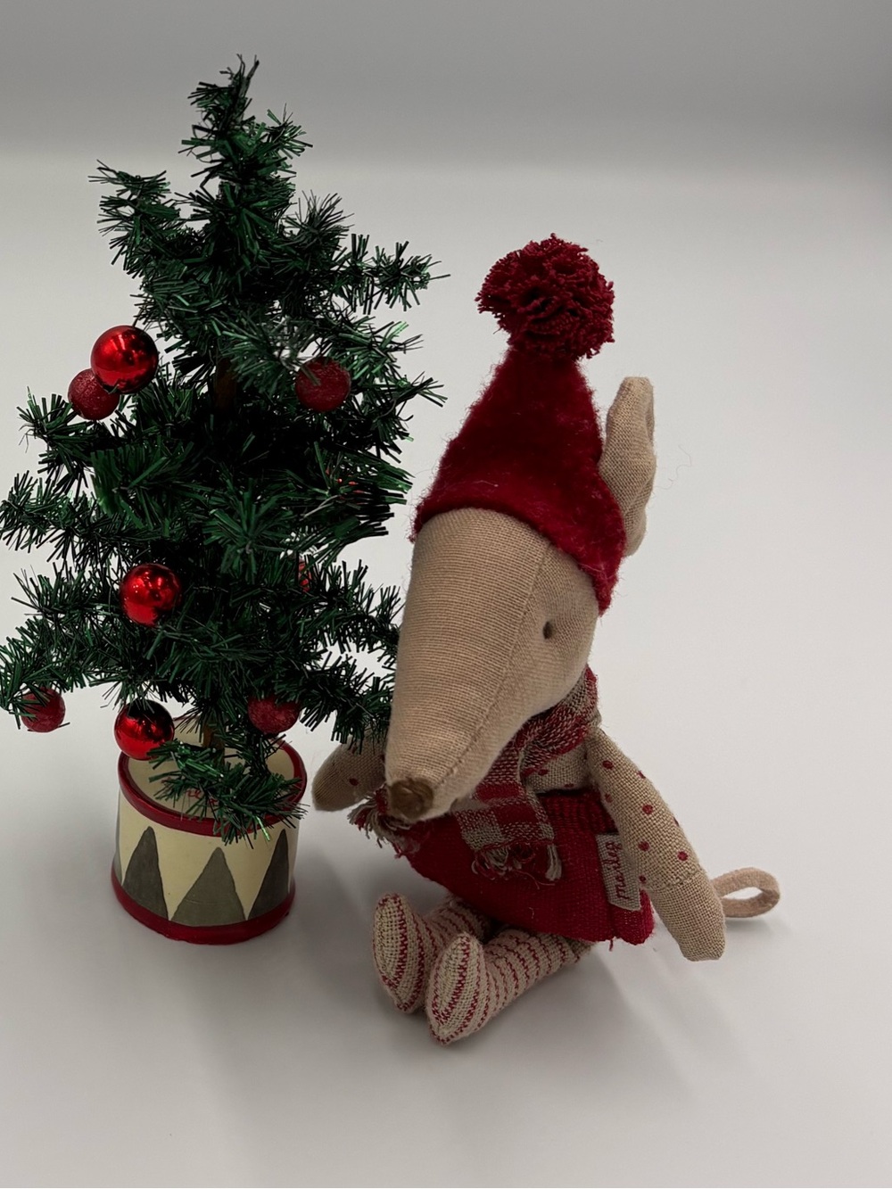 Holiday Plush Maileg Mouse with Mini Christmas Tree - Red and Green